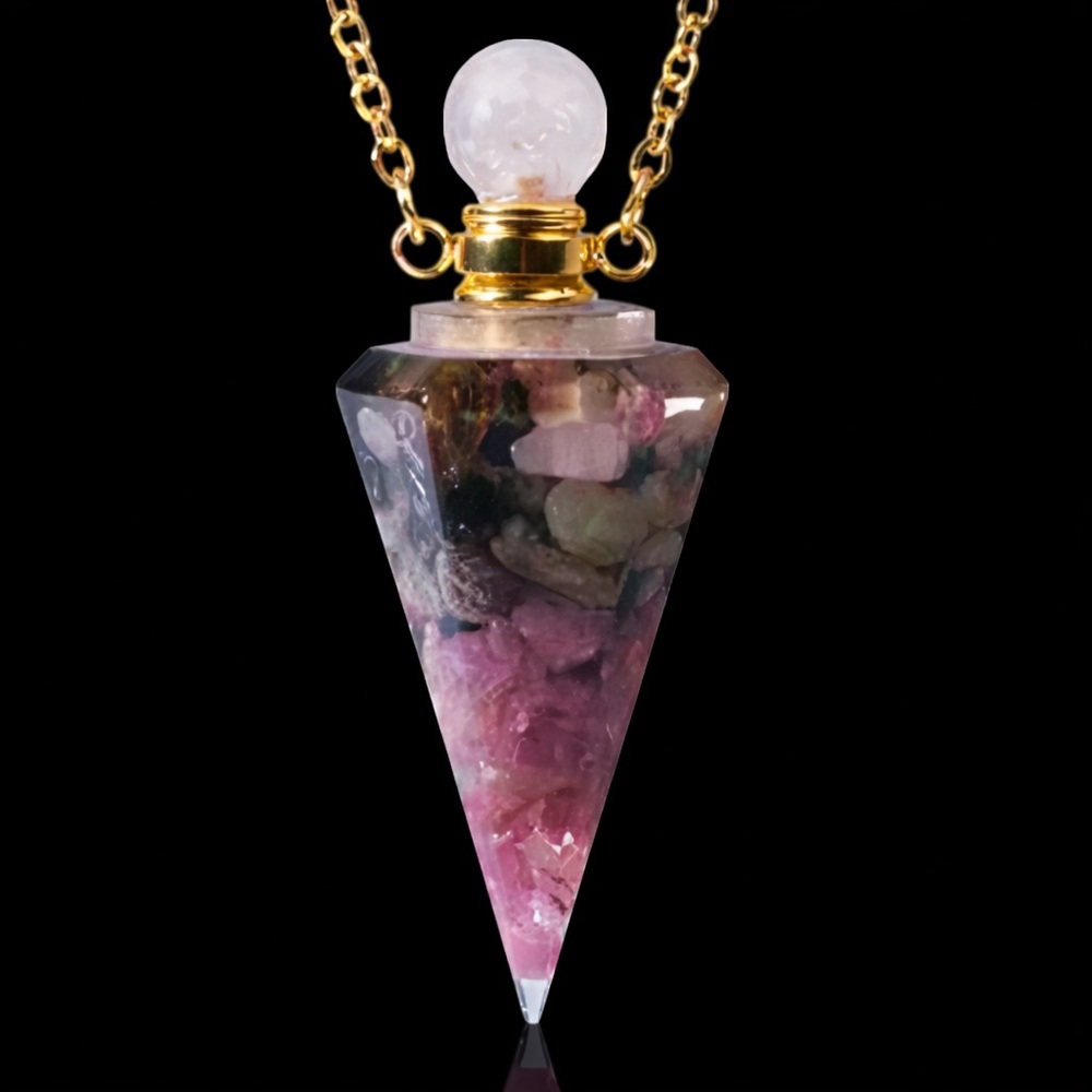 Tourmaline Vial~ Perfume Bottle Essential Oil Vessel Ampoule Urn Orgone Necklace